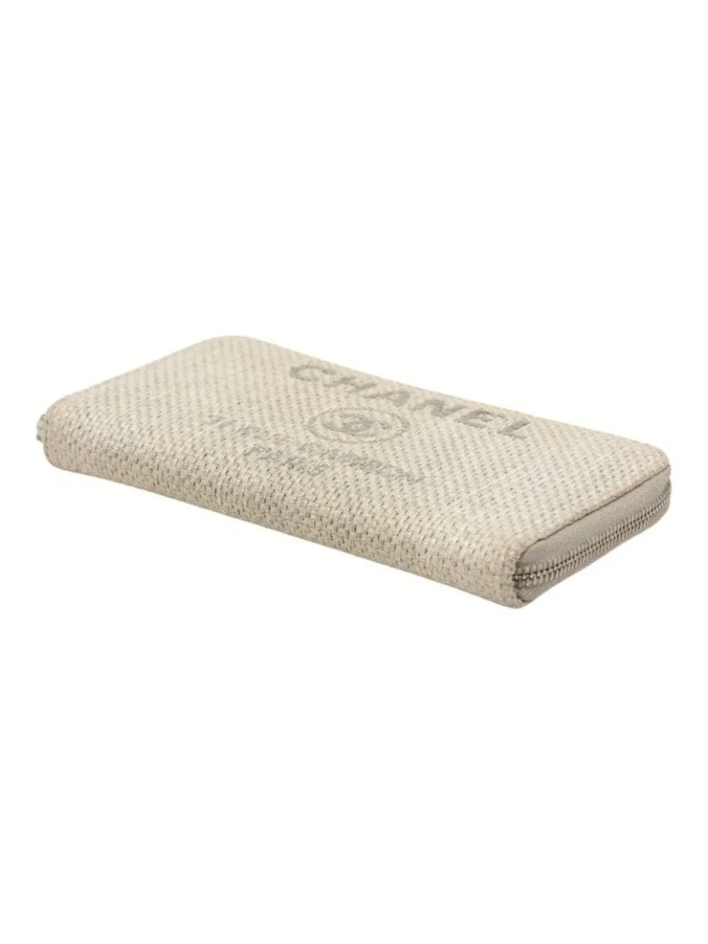 Chanel Deauville Line Zip Around Wallet Gray Tweed